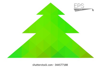 Green, yellow low poly style christmas tree vector illustration consisting of triangles. Abstract triangular poly origami or crystal design of New Years celebration. Isolated on white background