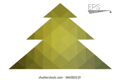 Green, yellow low poly style christmas tree vector illustration consisting of triangles. Abstract triangular poly origami or crystal design of New Years celebration. Isolated on white background
