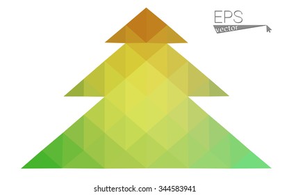 Green, yellow low poly style christmas tree vector illustration consisting of triangles. Abstract triangular poly origami or crystal design of New Years celebration. Isolated on white background Green, yellow low poly style christmas tree vector illustration consisting of triangles. Abstract triangular poly origami or crystal design of New Years celebration. Isolated on white background