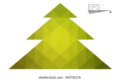 Green, yellow low poly style christmas tree vector illustration consisting of triangles. Abstract triangular poly origami or crystal design of New Years celebration. Isolated on white background