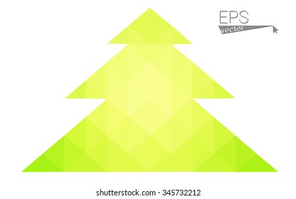 Green, yellow low poly style christmas tree vector illustration consisting of triangles. Abstract triangular poly origami or crystal design of New Years celebration. Isolated on white background