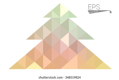 Green, yellow low poly style christmas tree vector illustration consisting of triangles. Abstract triangular poly origami or crystal design of New Years celebration. Isolated on white background