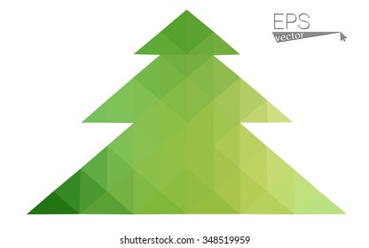 Green, yellow low poly style christmas tree vector illustration consisting of triangles. Abstract triangular poly origami or crystal design of New Years celebration. Isolated on white background