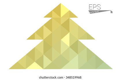 Green, yellow low poly style christmas tree vector illustration consisting of triangles. Abstract triangular poly origami or crystal design of New Years celebration. Isolated on white background