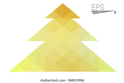 Green, yellow low poly style christmas tree vector illustration consisting of triangles. Abstract triangular poly origami or crystal design of New Years celebration. Isolated on white background Green, yellow low poly style christmas tree vector illustration consisting of triangles. Abstract triangular poly origami or crystal design of New Years celebration. Isolated on white background