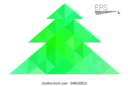 Green, yellow low poly style christmas tree vector illustration consisting of triangles. Abstract triangular poly origami or crystal design of New Years celebration. Isolated on white background