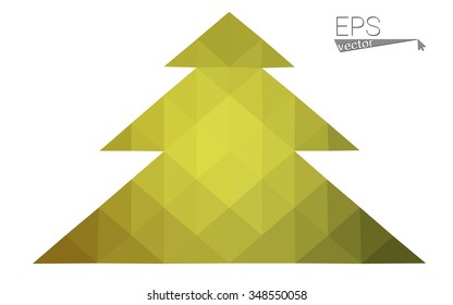 Green, yellow low poly style christmas tree vector illustration consisting of triangles. Abstract triangular poly origami or crystal design of New Years celebration. Isolated on white background