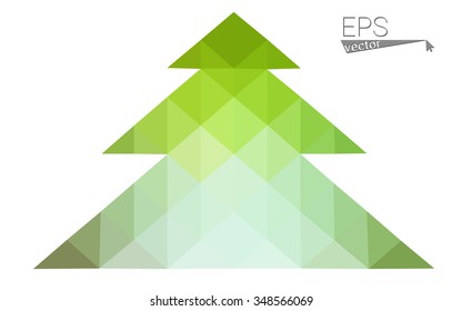 Green, yellow low poly style christmas tree vector illustration consisting of triangles. Abstract triangular poly origami or crystal design of New Years celebration. Isolated on white background