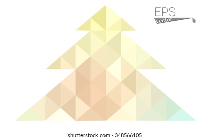 Green, yellow low poly style christmas tree vector illustration consisting of triangles. Abstract triangular poly origami or crystal design of New Years celebration. Isolated on white background
