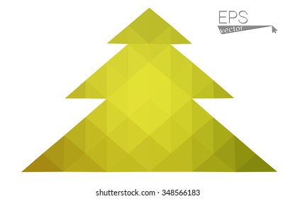 Green, yellow low poly style christmas tree vector illustration consisting of triangles. Abstract triangular poly origami or crystal design of New Years celebration. Isolated on white background