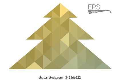 Green, yellow low poly style christmas tree vector illustration consisting of triangles. Abstract triangular poly origami or crystal design of New Years celebration. Isolated on white background