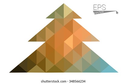 Green, yellow low poly style christmas tree vector illustration consisting of triangles. Abstract triangular poly origami or crystal design of New Years celebration. Isolated on white background