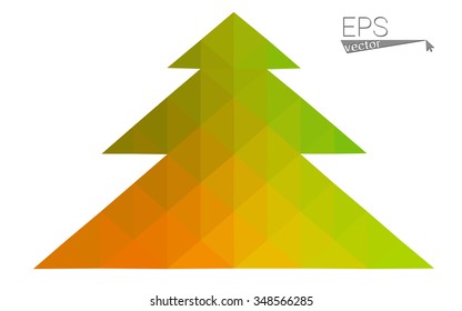 Green, yellow low poly style christmas tree vector illustration consisting of triangles. Abstract triangular poly origami or crystal design of New Years celebration. Isolated on white background