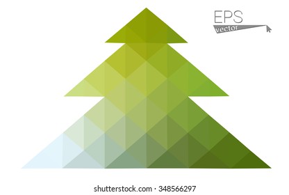 Green, yellow low poly style christmas tree vector illustration consisting of triangles. Abstract triangular poly origami or crystal design of New Years celebration. Isolated on white background Green, yellow low poly style christmas tree vector illustration consisting of triangles. Abstract triangular poly origami or crystal design of New Years celebration. Isolated on white background