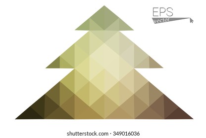 Green, yellow low poly style christmas tree vector illustration consisting of triangles. Abstract triangular poly origami or crystal design of New Years celebration. Isolated on white background