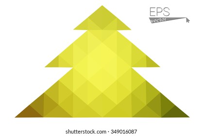 Green, yellow low poly style christmas tree vector illustration consisting of triangles. Abstract triangular poly origami or crystal design of New Years celebration. Isolated on white background