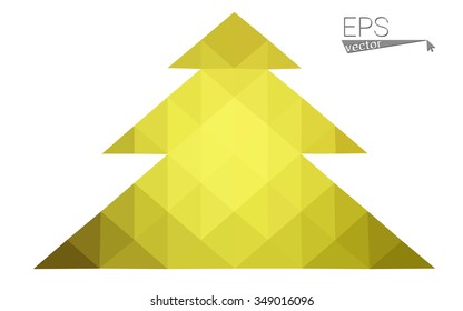 Green, yellow low poly style christmas tree vector illustration consisting of triangles. Abstract triangular poly origami or crystal design of New Years celebration. Isolated on white background