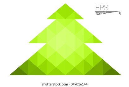 Green, yellow low poly style christmas tree vector illustration consisting of triangles. Abstract triangular poly origami or crystal design of New Years celebration. Isolated on white background