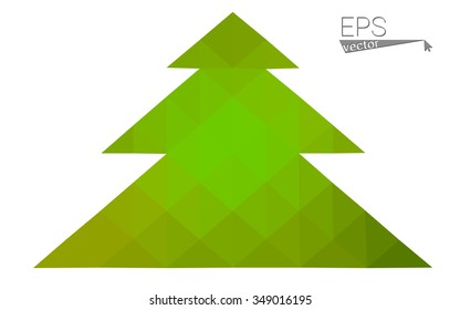 Green, yellow low poly style christmas tree vector illustration consisting of triangles. Abstract triangular poly origami or crystal design of New Years celebration. Isolated on white background