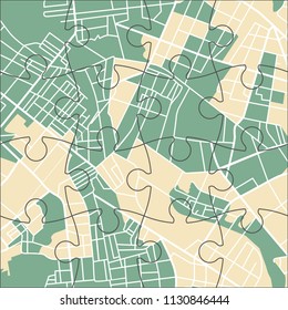 Green and yellow map of city or town. Vector illustration