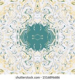 Green and yellow marble effect illustration. Abstract autumn swirls marbling pattern texture for textile, design, cards, wrapping paper, wallpapers, posters, cards, invitations, websites. Vector Illus