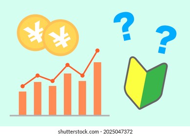 The green and yellow marks indicate beginners in Japan. Illustration about asset management.