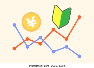 The green and yellow marks indicate beginners in Japan. Illustration about asset management.