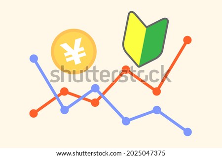 The green and yellow marks indicate beginners in Japan. Illustration about asset management.