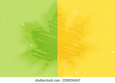 Green yellow natural background with maple leaf and white dots. Summer and autumn vector design