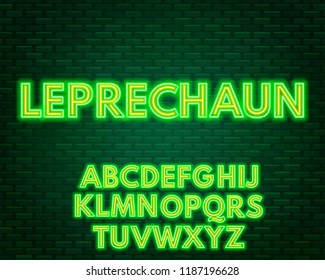 Green yellow neon alphabet on a dark background . Capital letter.