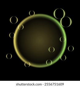 Green and yellow neon gradient effect. A glowing circular gradient blending vivid green and soft yellow, accented by luminous orbs, perfect for creative and nature-inspired designs.