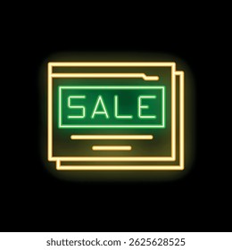 Green and yellow neon sign showing a sale announcement