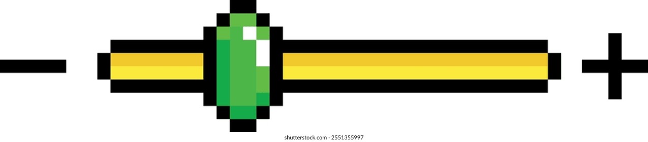 Un objeto verde y amarillo con un signo más a la derecha
