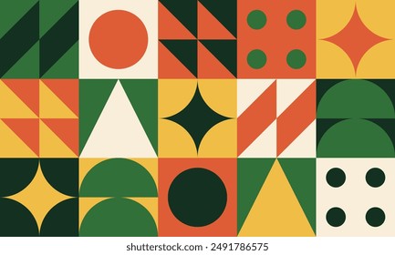 Green, yellow, and orange abstract geometric collage artwork for background, wallpaper, or wall art vector