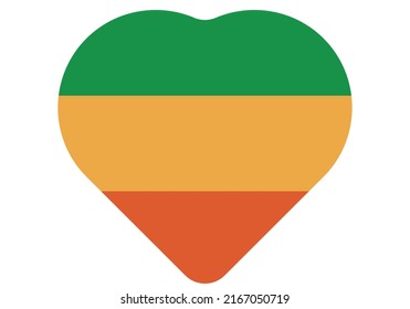 Green, yellow and orange flag of reggae in a heart.
