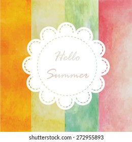 green yellow orange pink paint watercolor vintage and isolate on white background in summer card.