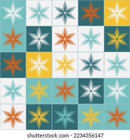 Green yellow orange white snowflake seamless pattern for christmas holiday decoration