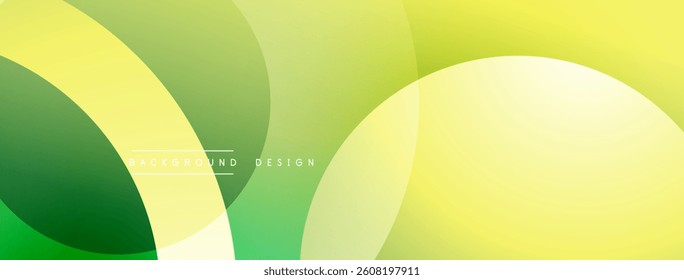 Green, yellow overlapping circles create abstract background. Smooth gradients suggest depth, modern aesthetic. Minimalist design, vibrant colors.