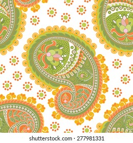 Green and yellow paisley seamless pattern