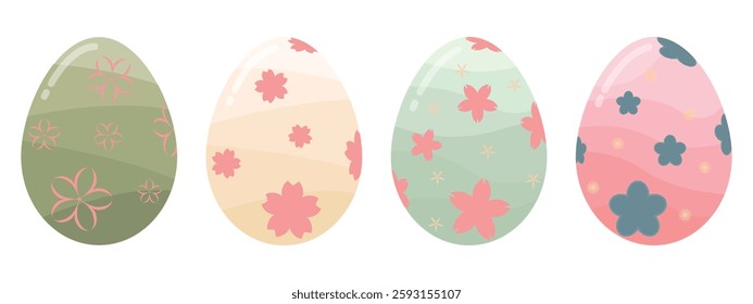 Green Yellow And Peach Pastel Color Easter Eggs With Flowers Decorations