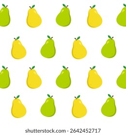 Green and yellow pear seamless pattern. Fruit illustration. Food element. Can be used for wallpaper, paper wrapping and decoration