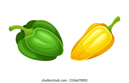 Green and yellow pepper fresh organic vegetable set vector illustration