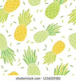 Green yellow pineapples repeat pattern design. Great for summer vacation modern fabric, wallpaper, backgrounds, invitations, packaging design projects. Surface pattern design.