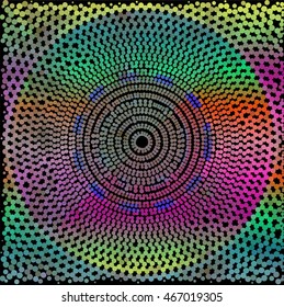 Green yellow pink dot circle on black business abstract background