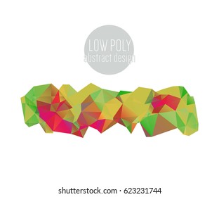 Green, yellow and pink polygon background with triangles. Geometric modern trendy design in Origami style. Triangular icon for your business isolated on white. Low poly style design or banner.