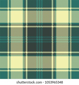 Green yellow plaid check pixel seamless pattern. Vector illustration.