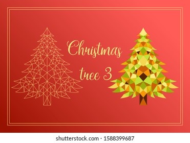 Green and yellow polygonal christmas tree. Great idea for a Christmas toy, mosaic and patchwork. Detailed outline. Christmas collection.