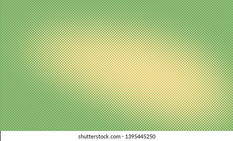 Green and yellow pop art background in retro comic style with halftone dots, vector illustration of backdrop with isolated dots