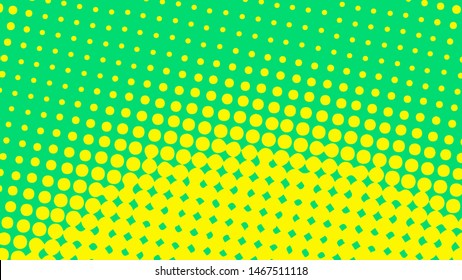 Green and yellow pop art background in vitange comic style with halftone dots, vector illustration template for your design
