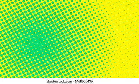 Green and yellow pop art background in retro comic style with halftone dots design